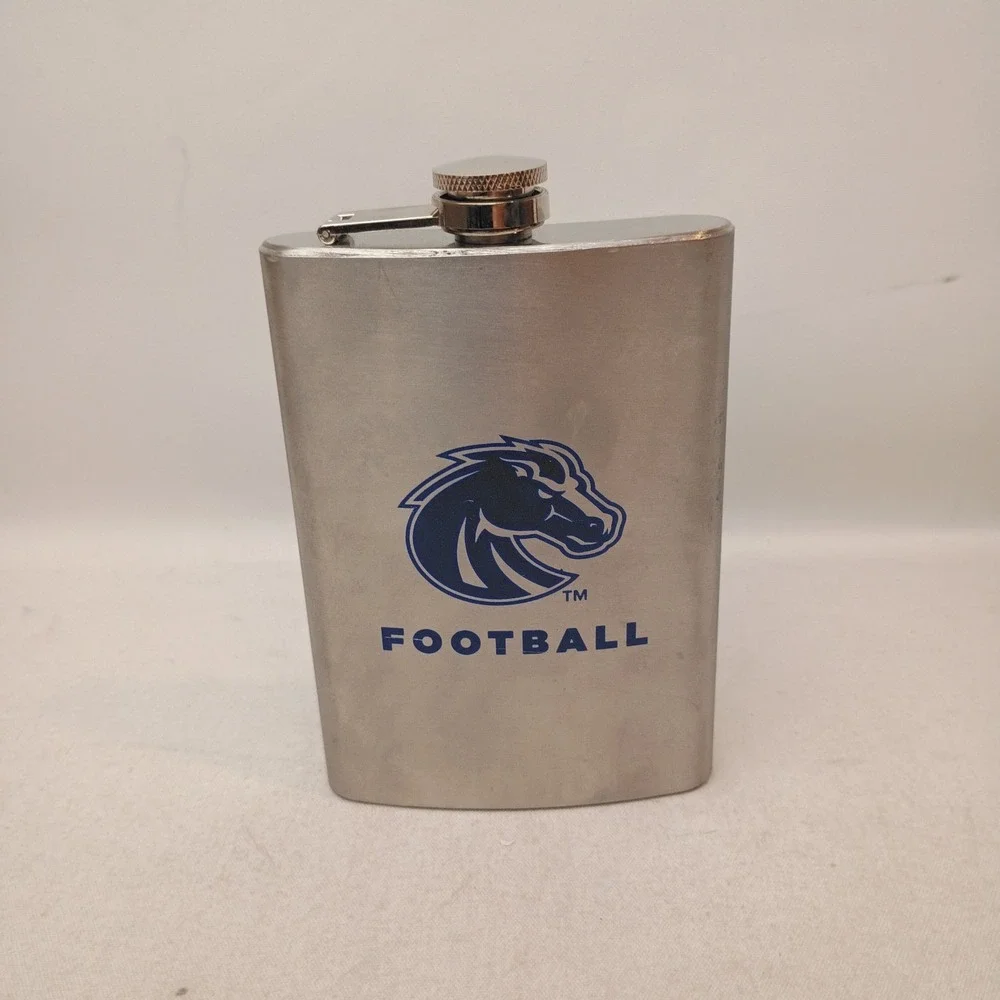Boise State Broncos Football 8 oz Stainless Steel Flask , Crome/Blue